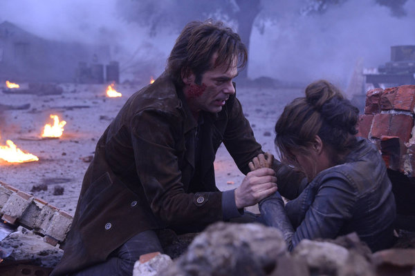 REVOLUTION -- "The Longest Day" Episode 117 -- Pictured: (l-r) Billy Burke as Miles Matheson, Daniella Alonso as Nora -- (Photo by: Brownie Harris/NBC)