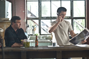 BURN NOTICE -- "Breaking and Entering" Episode 201 -- Pictured: (l-r) Bruce Campbell as Sam Axe, Jeffrey Donovan as Michael Westen --USA Network Photo: Dan Littlejohn 