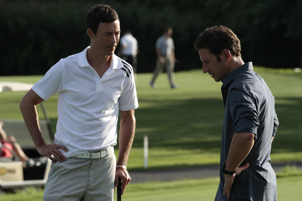 ROYAL PAINS -- Episode 312 -- "Some Pig" -- Pictured: (l-r) Tom Cavanagh as Jack O'Malley, Mark Feuerstein as Hank Lawson -- Photo by: Giovanni Rufino/USA Network 