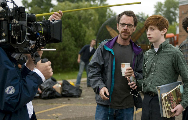 Ethan Coen with Aaron Wolff on the set of 'A Serious Man.'