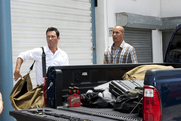 BURN NOTICE -- "Over The Lines" -- Pictured: (l-r) Jeffrey Donovan as Michael Westen, Coby Bell as Jesse Porter -- (Photo by Glenn Watson/USA Network)