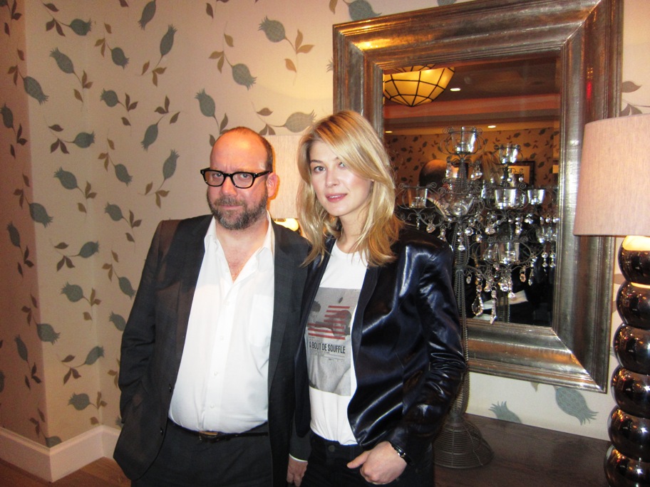 Paul Giamatti and Rosamund Pike at the New York Press Day for BARNEY'S VERSION at the Crosby Street Hotel, New York, NY, January 10, 2011.