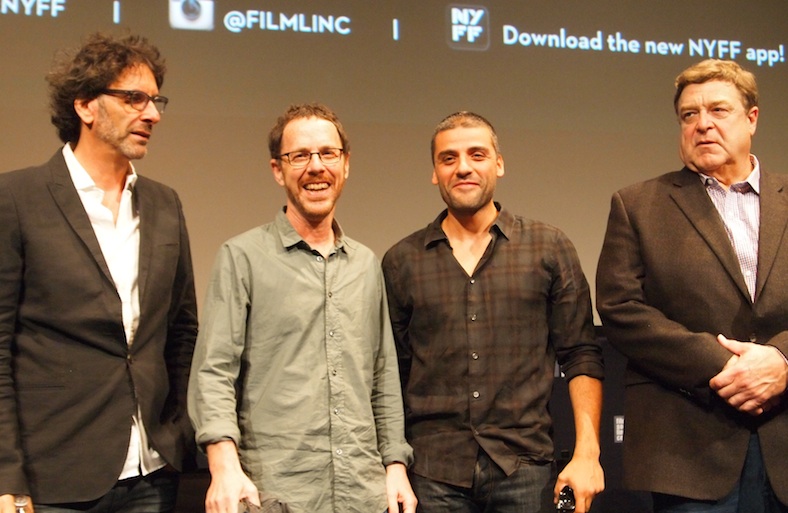 Joel and Ethan Coen with Oscar Isaac and John Goodman at the NYFF press conference of 'Inside Llewyn Davis.'