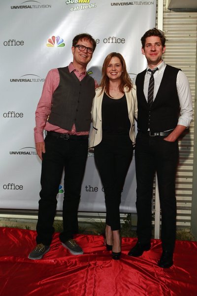 NBCUNIVERSAL EVENTS -- The Office Wrap Party -- Pictured: (l-r) Rainn Wilson, Jenna Fischer and John Krasinski at "The Office" wrap party at Unici Casa in Los Angeles, CA on Saturday, March 16. The Office airs Thursdays on NBC (9-9:30 p.m. ET/PT) -- (Photo by: Trae Patton/NBC)