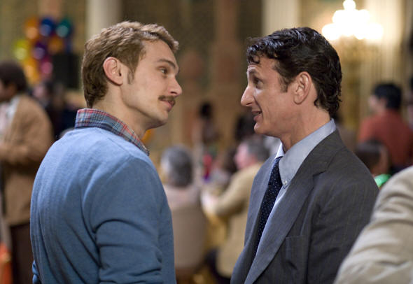 James Franco (left) and Sean Penn (right) star as real-life gay rights activists Scott Smith and Harvey Milk respectively in director Gus Van Sant's MILK, a Focus Features release.  Photo:  Phil Bray