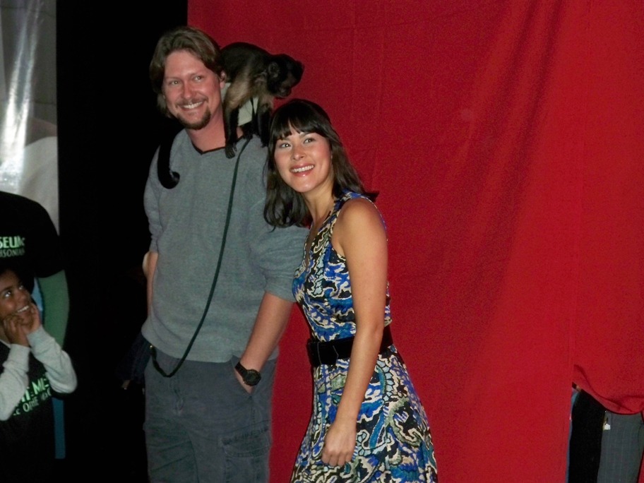 Mizuo Peck, Crystal the Monkey and her trainer at the Night at the Wax Museum exhibit at Madame Tussaud's in New York, NY on December 1, 2009.