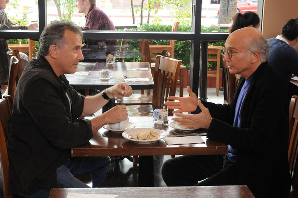THE PAUL REISER SHOW -- "The Father's Occupation " Episode 104 -- Pictured: (l-r) Paul Reiser as Paul, Larry David as Himself -- Photo by: Michael Yarish/NBC 