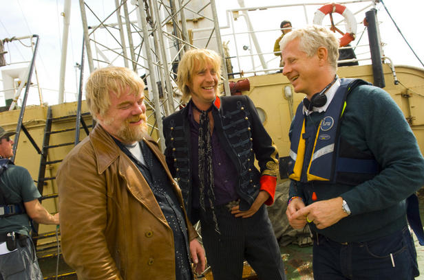 Philip Seymour Hoffman, Rhys Ifans and Richard Curtis making 'Pirate Radio.'