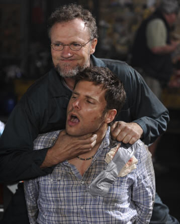 PSYCH -- "Shawn Takes A Shot In The Dark" Episode 4003 -- Pictured: (l-r) John Hawkes as Rollins, James Roday as Shawn Spencer -- USA Network Photo: Alan Zenuk 