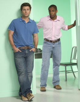 PSYCH -- Pictured: (l-r) James Roday as Shawn Spencer, Dule Hill as Burton "Gus" Guster -- USA Network Photo: Matthias Clamer 