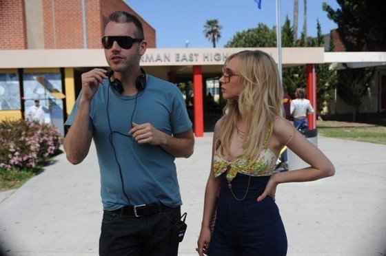 Director Abe Sylvia and Juno Temple making DIRTY GIRL.