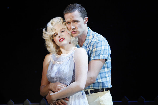 SMASH -- "Mr. DiMaggio" Episode 103 -- Pictured: (l-r) Megan Hilty as Ivy Lynn (as Marilyn Monroe), Will Chase as Michael Swift (as Joe DiMaggio) -- Photo by: Will Hart/NBC 